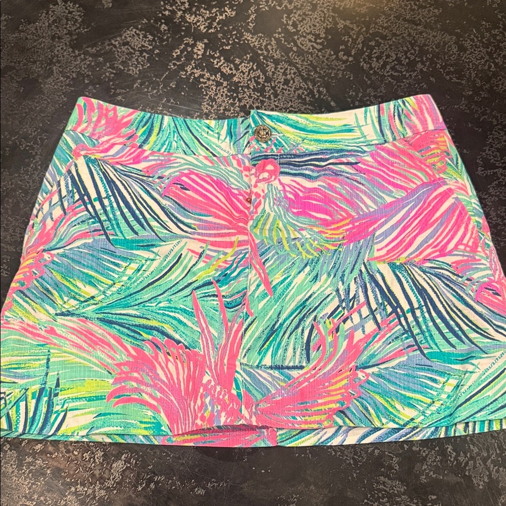 Lilly Pulitzer Pink and Green Tropical Mini Skirt